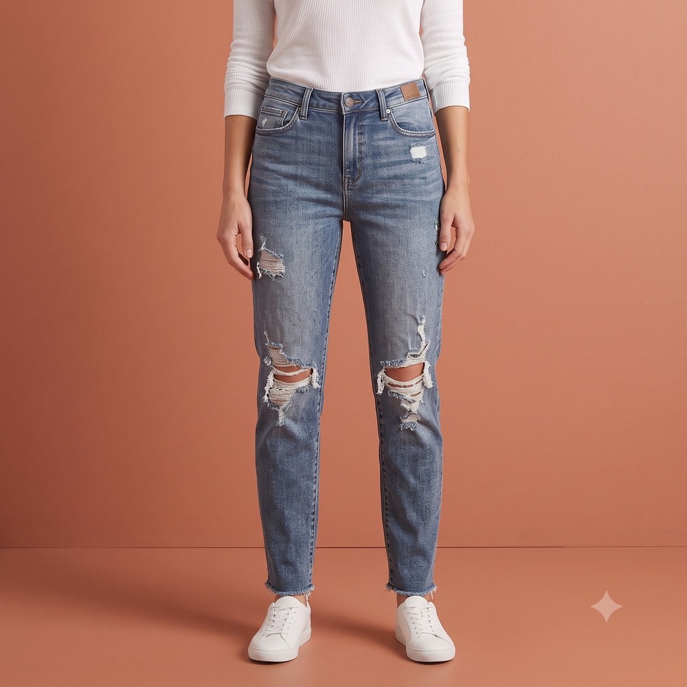 Judy Blue Mid Rise Destroyed Boyfriend Jeans‎ Women's 9/29 Blue Denim EUC
